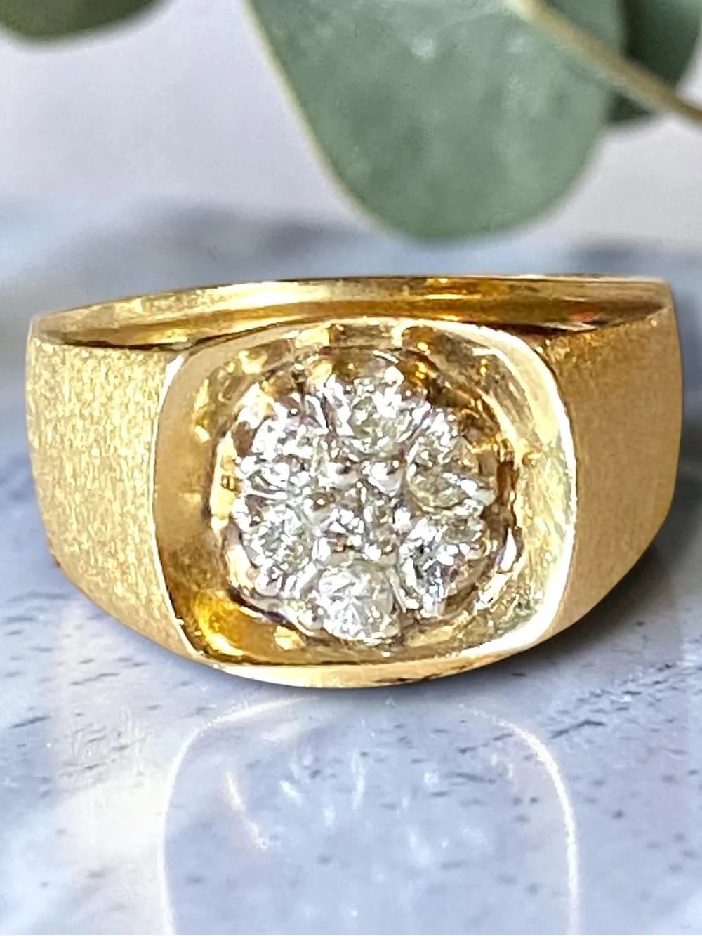 MENS Vintage 14k Yellow Gold Seven DIAMOND CLUSTER Statement Ring Size 10.25